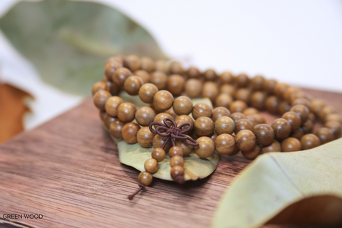 Green Wood Mala Beads