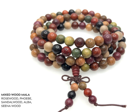 Mixed Wood Mala - Rosewood, Phoebe, Sandalwood, Alba, Seena woods