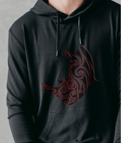 Tribal Rhino Black Hoodie (sport material)
