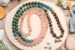 Galaxy Sea Sediment, Rose Quartz & Amazonite Mala Beads