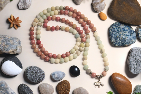 Rhodochrosite & Amazonite Mala Beads