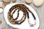 Tigers Eye, Rose Quartz & Unakite Mala